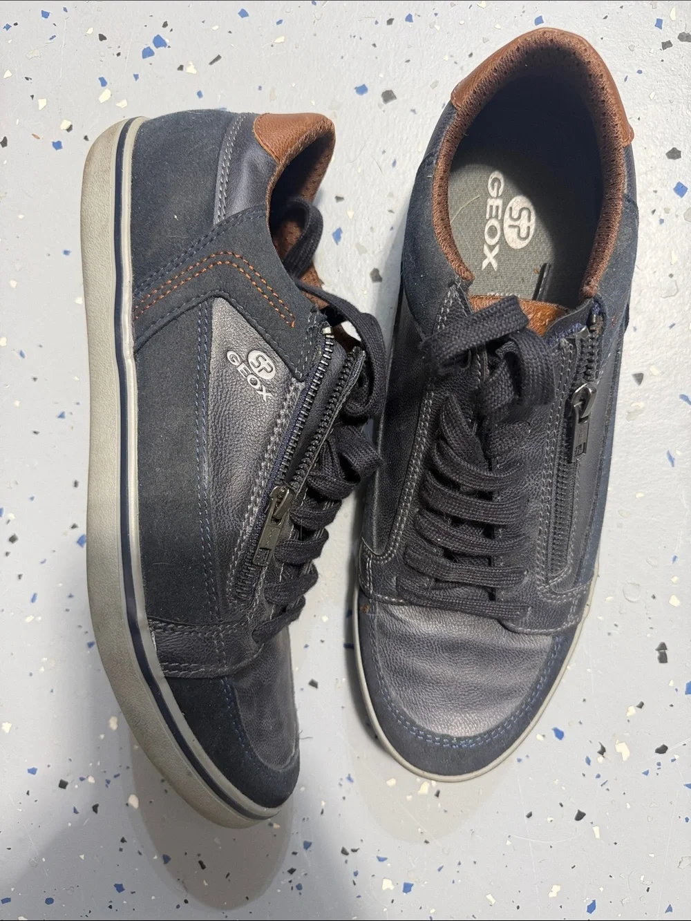 Geox Men's Navy and Brown Zip-Detail Casual Sneakers